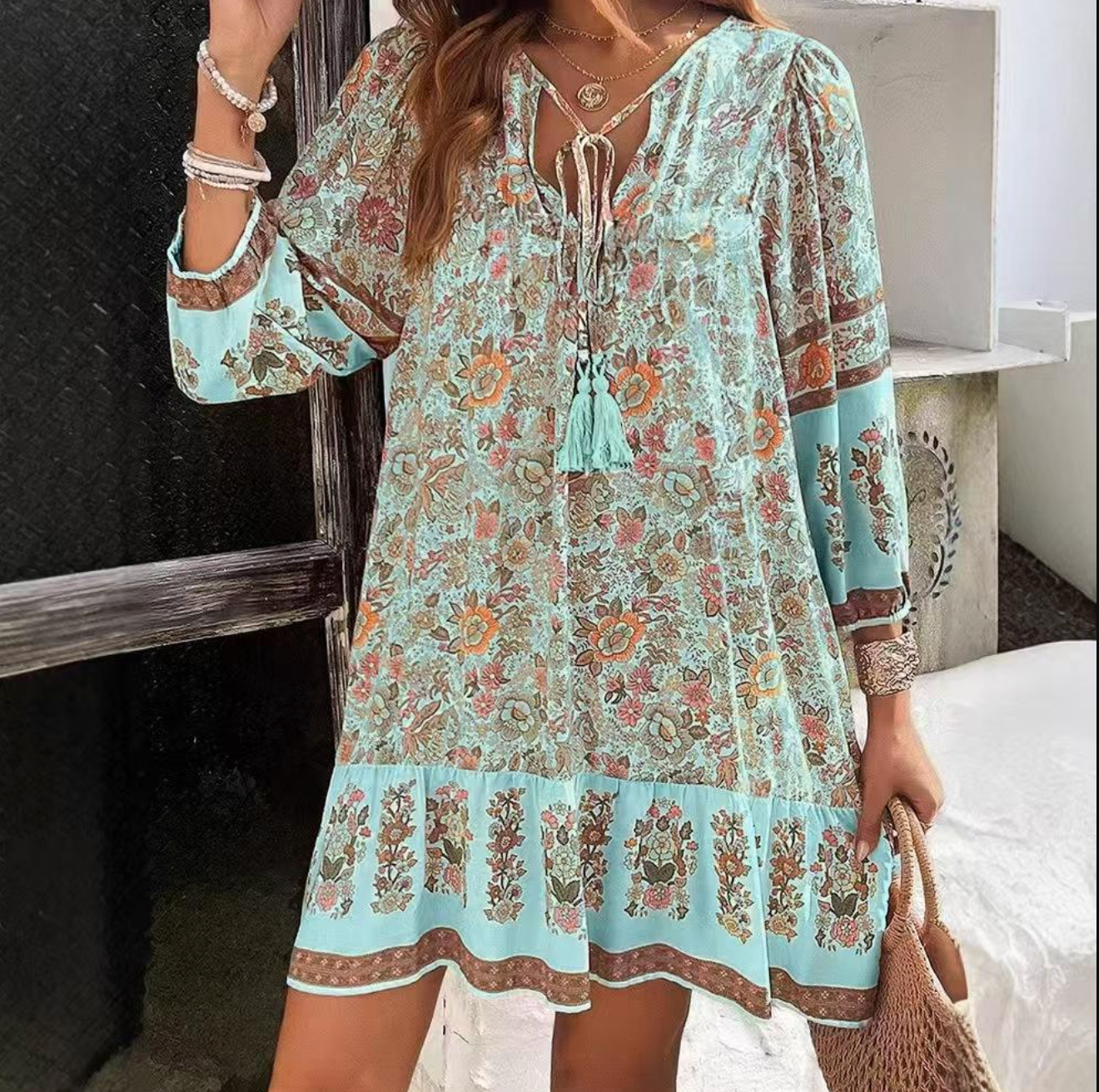 Bohemian V-Neck Floral Mini Dress – Feminine, Flirty & Effortlessly Chic