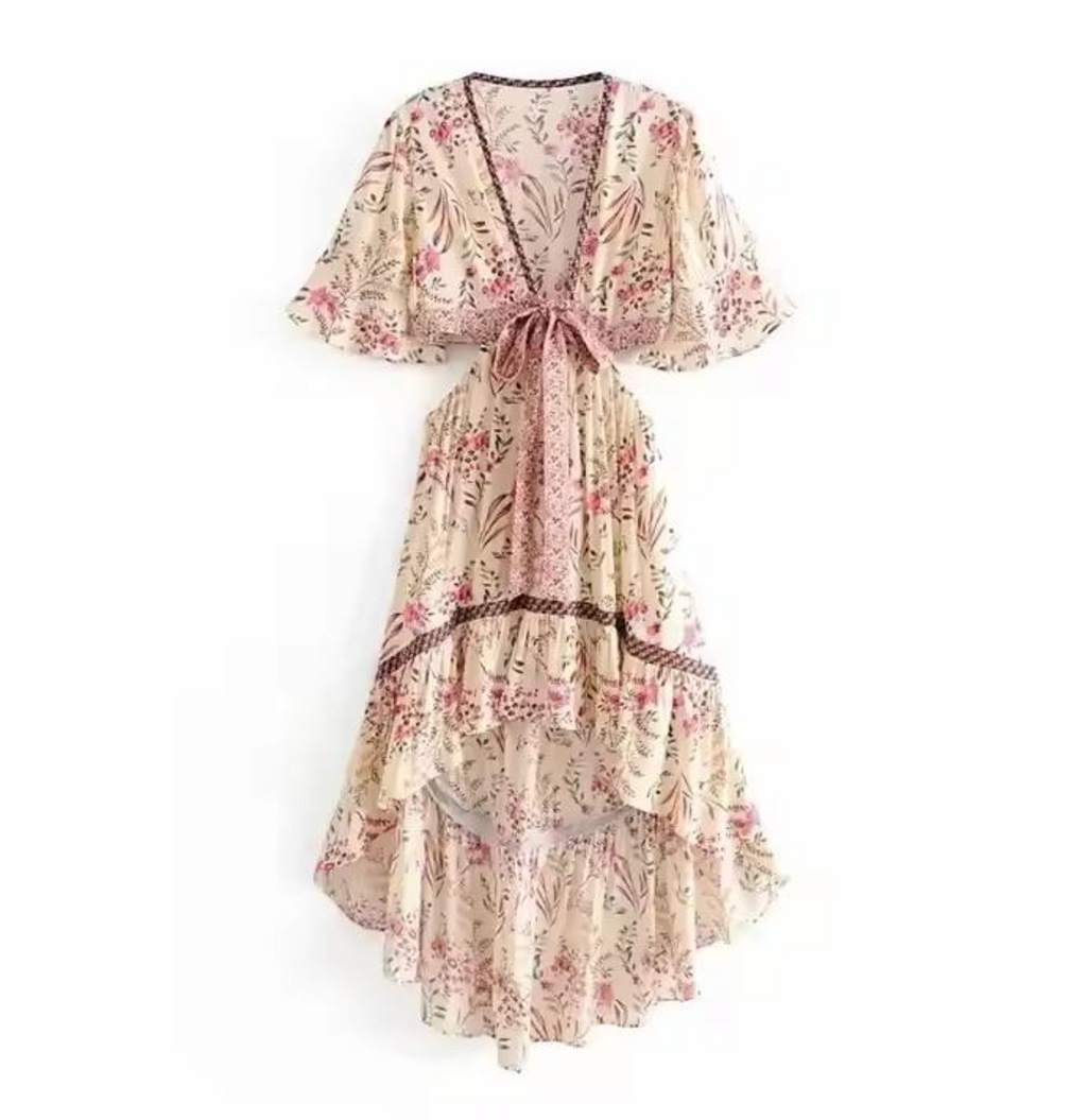 Bohemian Short-Sleeve Rayon Dress – Relaxed, Feminine & Effortlessly Stylish