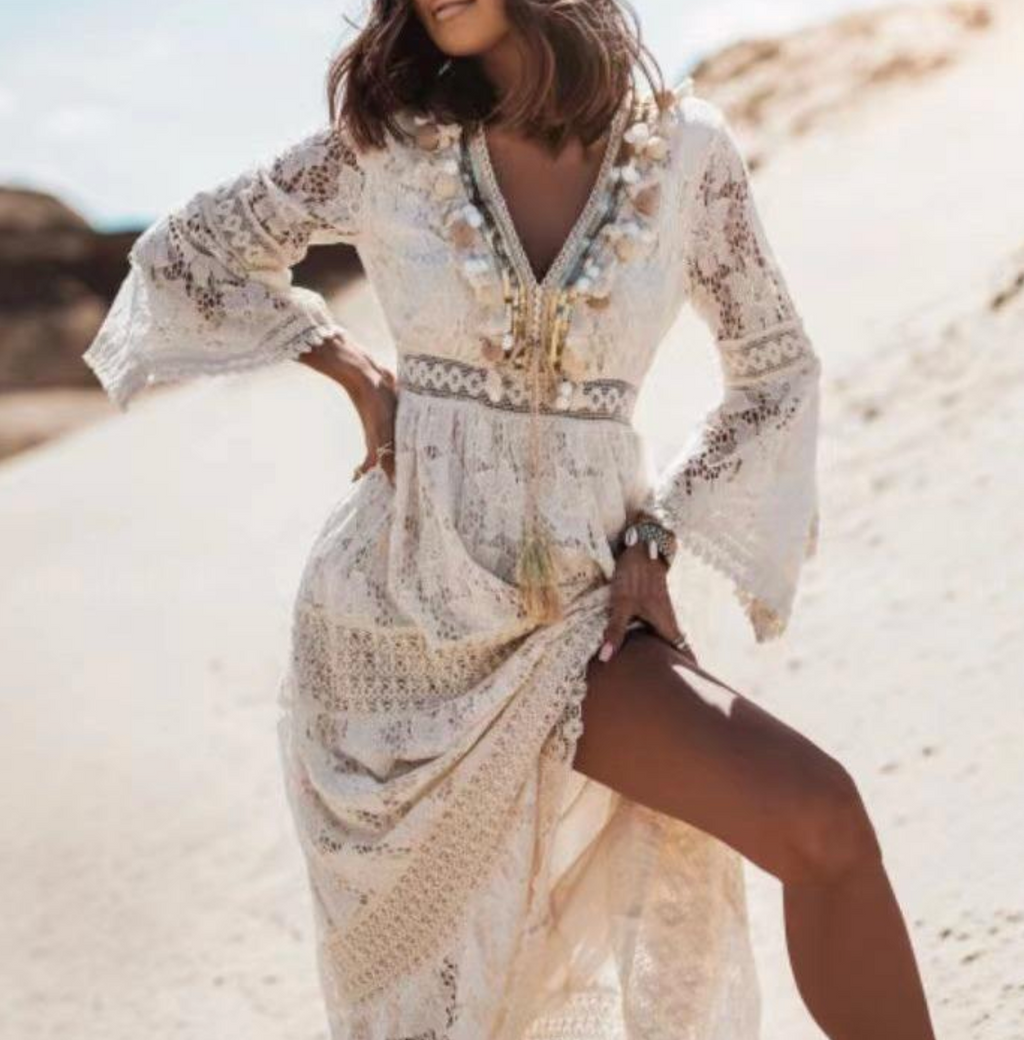 Bohemian V-Neck Lace Dress – Romantic, Feminine & Effortlessly Chic