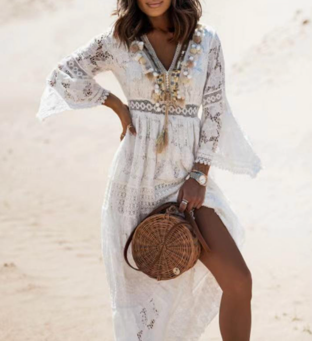 Bohemian V-Neck Lace Dress – Romantic, Feminine & Effortlessly Chic