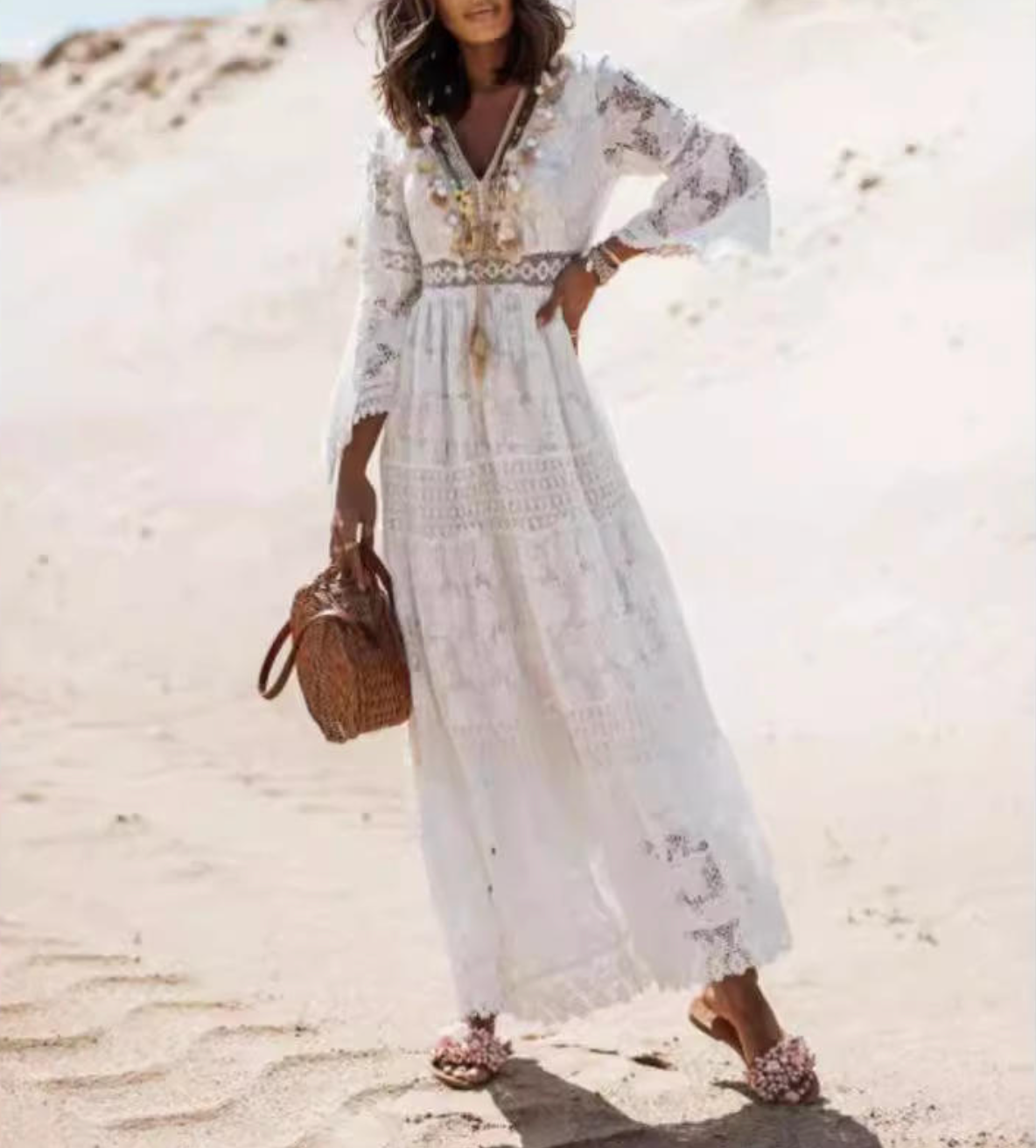 Bohemian V-Neck Lace Dress – Romantic, Feminine & Effortlessly Chic